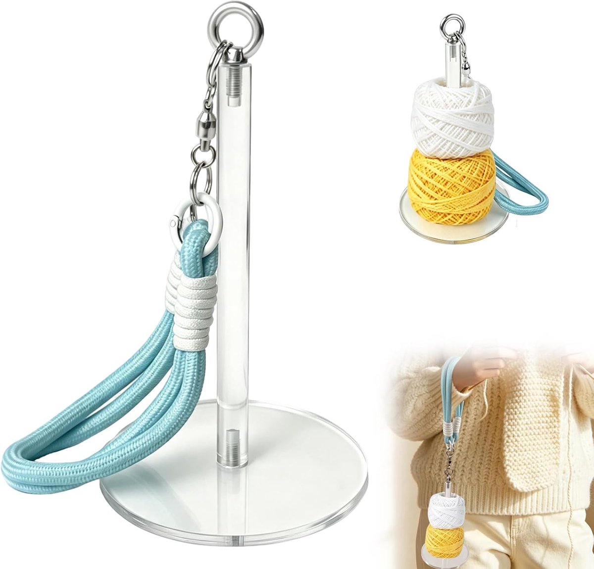houder met polsband, draagbare garenspinner houder met polsband, polsen garen balhouders voor haken, garens dispenser naaien doe-het-zelf breibenodigdheden, blauw