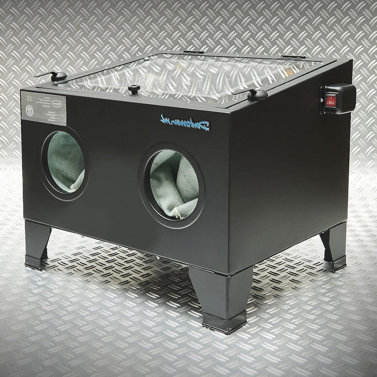 Straalcabine - Zandstraalkast Straalapparaat - Onderdelen Reinigen - Tafelmodel Met Verlichting - 90 liter - Zwart