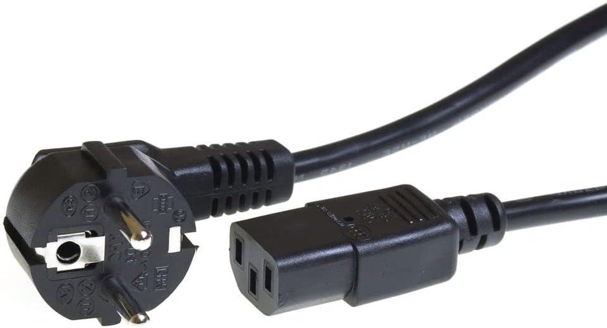 Netsnoer CEE 7/7 - C13 - Stroomkabel PnP - Apparaten Aansluiten - Haakse Stekker - 2 meter - Zwart