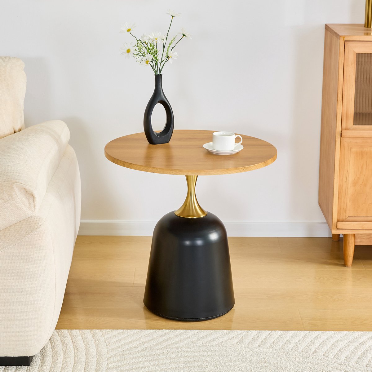 MIVRAY Bijzettafel - Ronde Tafel Met Verzwaarde Metalen Voet - Voor Woonkamer Slaapkamer En Kantoor - Melamine Houtlook - 60 Cm