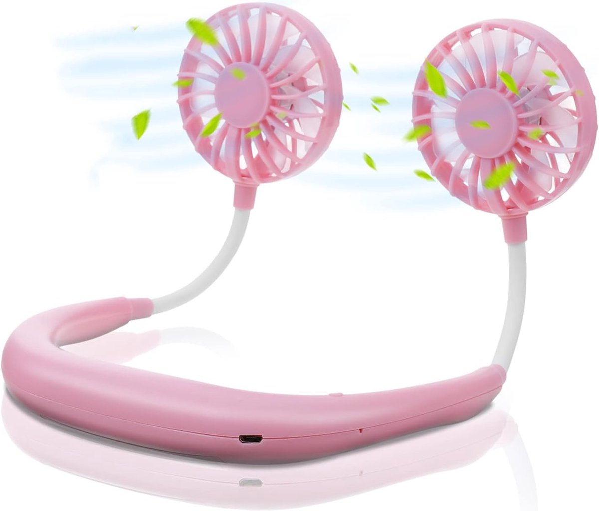 Nekventilator – ABS, 3 snelheden, LED, USB (wit/roze)