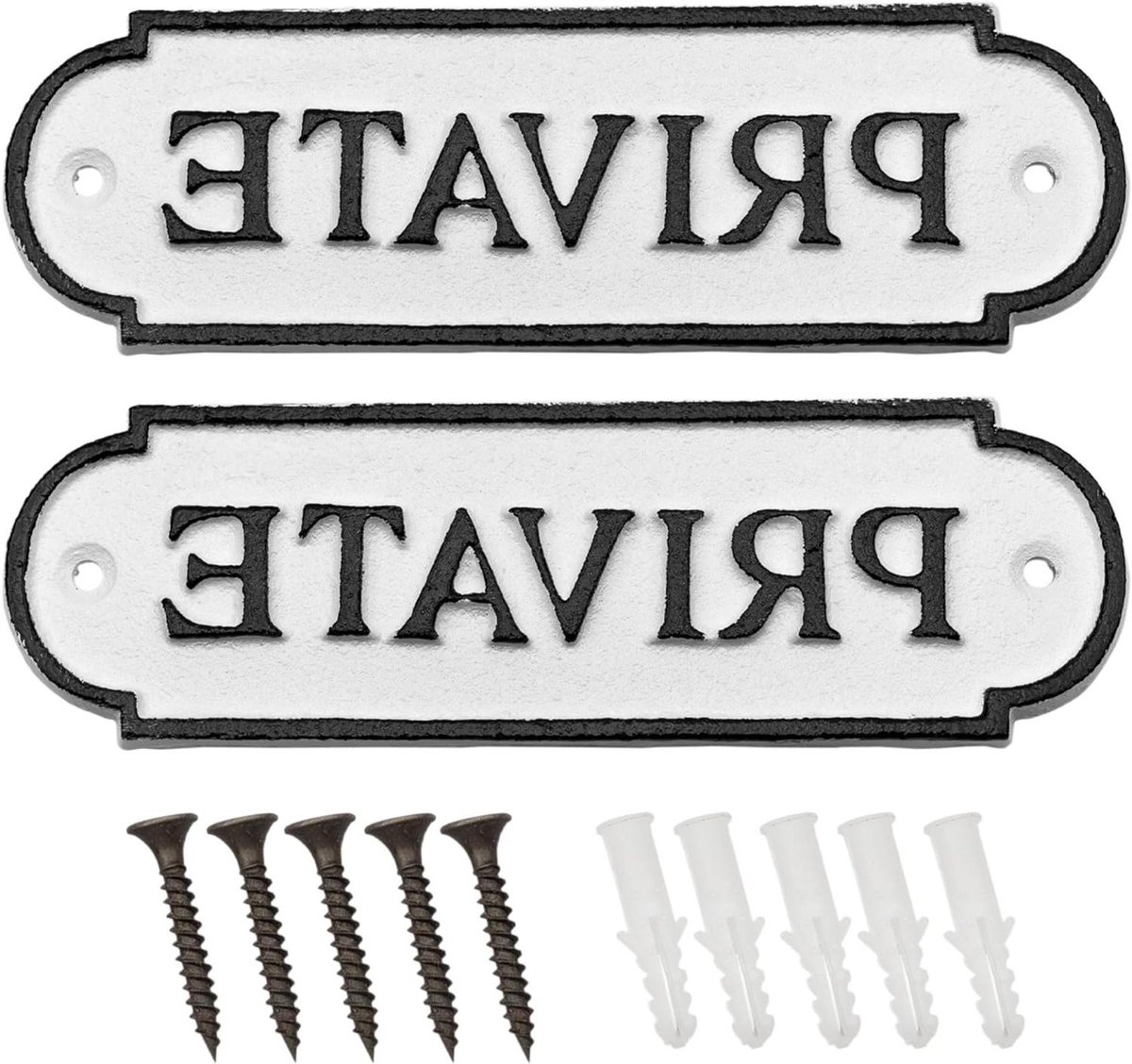 Gietijzeren Privéborden - Deurplaten "Privé" - Bedrijfsruimte Afbakenen - Rustieke Stijl - 2 stuks 19 cm - Wit