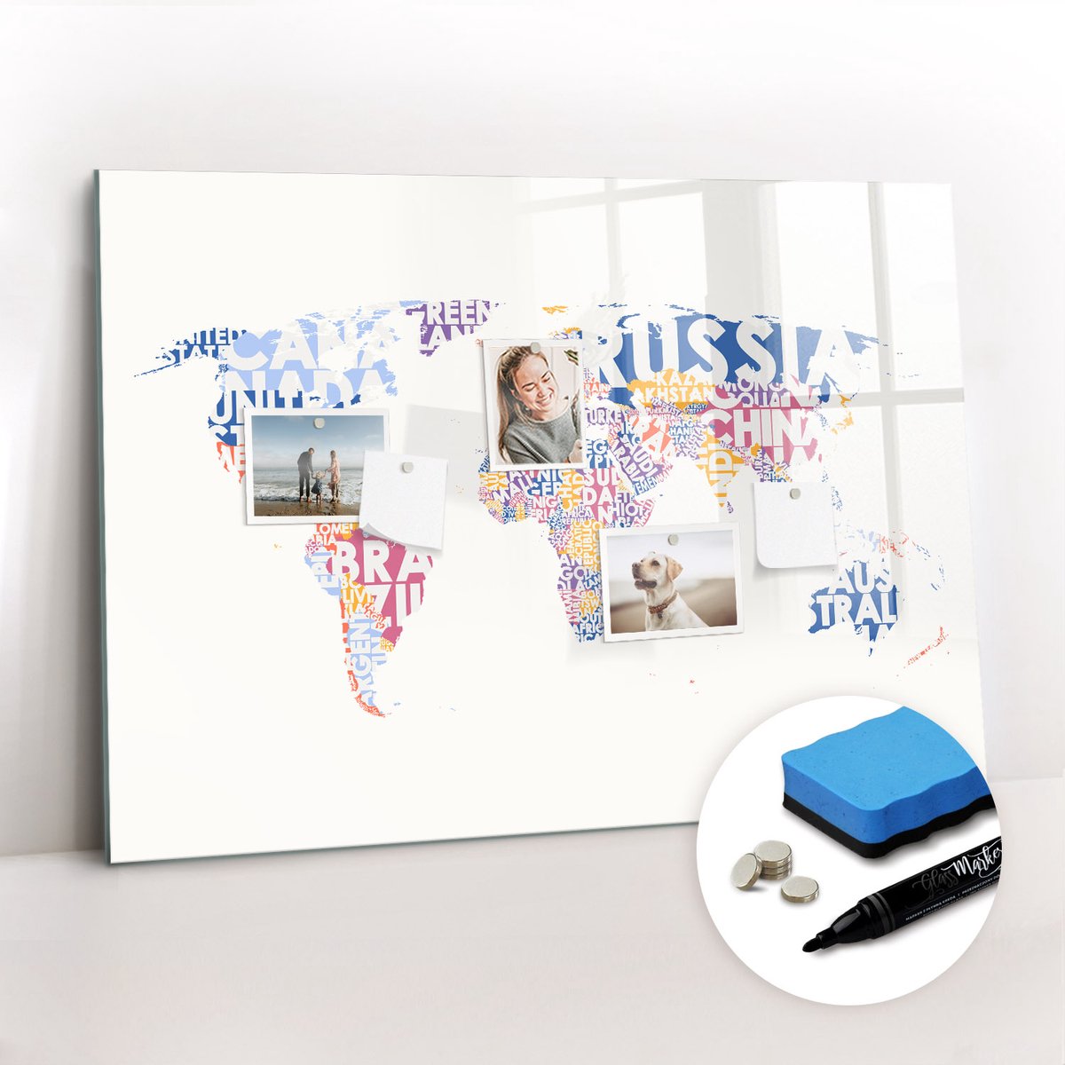 Tulup Whitebord - Wereldkaart landen - 100 x 70 cm - Veelkleurig Magnetische borden voor reismagneten - Gratis 5 Sterke Magneten + Whiteboard Marker & Wisser - Organizer Muur - Magneetbord Rechthoekig - Organiseer Je Bureau