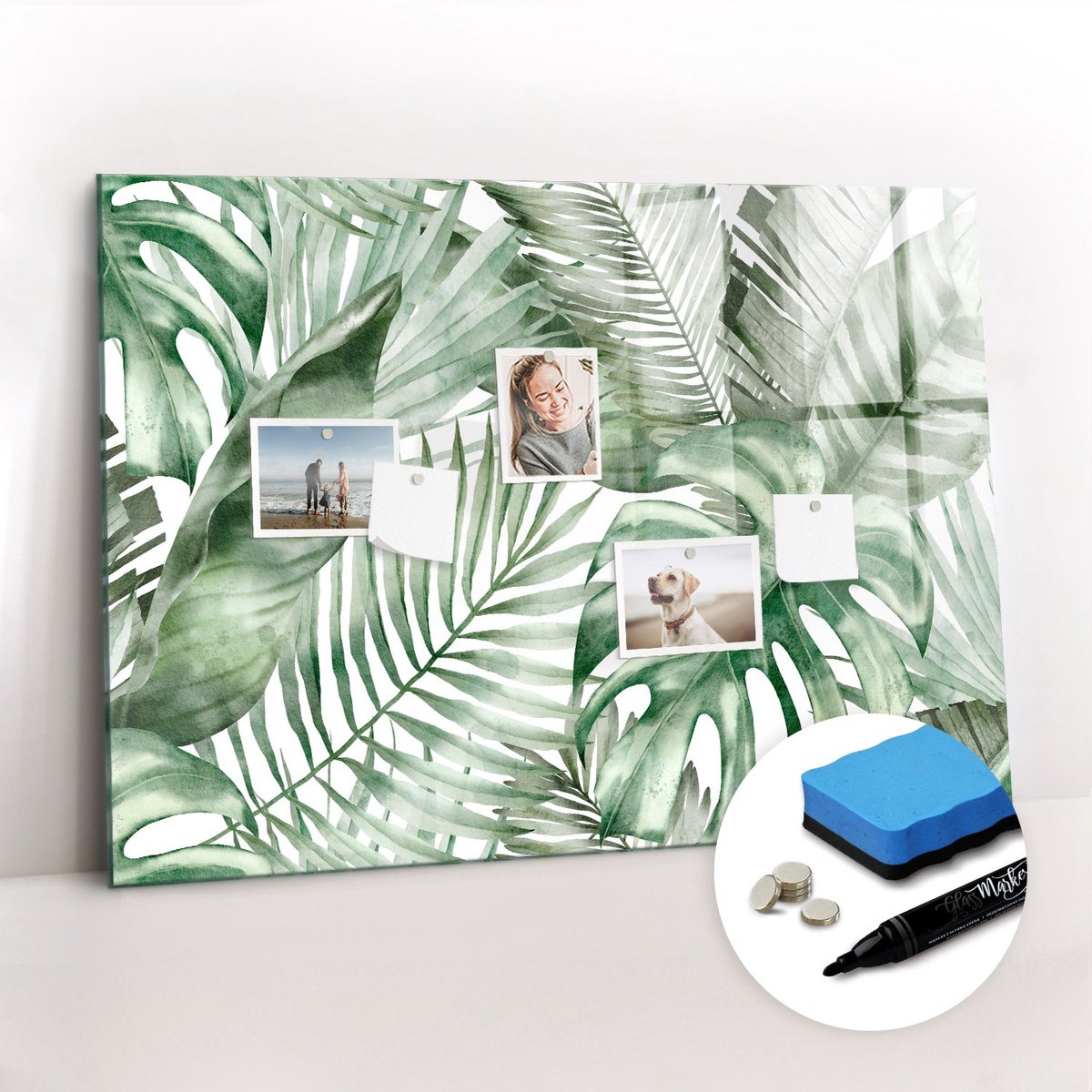 Tulup Whitebord - Groene plantenbladeren - 100 x 70 cm - Groente Magneetbord Keuken - Gratis 5 Sterke Magneten + Whiteboard Marker & Wisser - Organizer Muur - Magnetic Board - Planning Muur