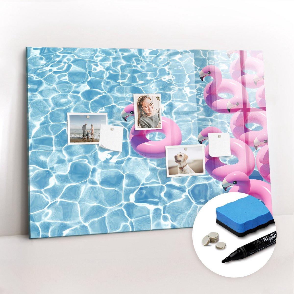 Tulup Whitebord - Paardenbloemflamingo's - 100 x 70 cm - Roze Magnetisch Wandbord - Gratis 5 Sterke Magneten + Whiteboard Marker & Wisser - Industrieel Wandbord - Memo Bord - Inspiratiebord Kantoor