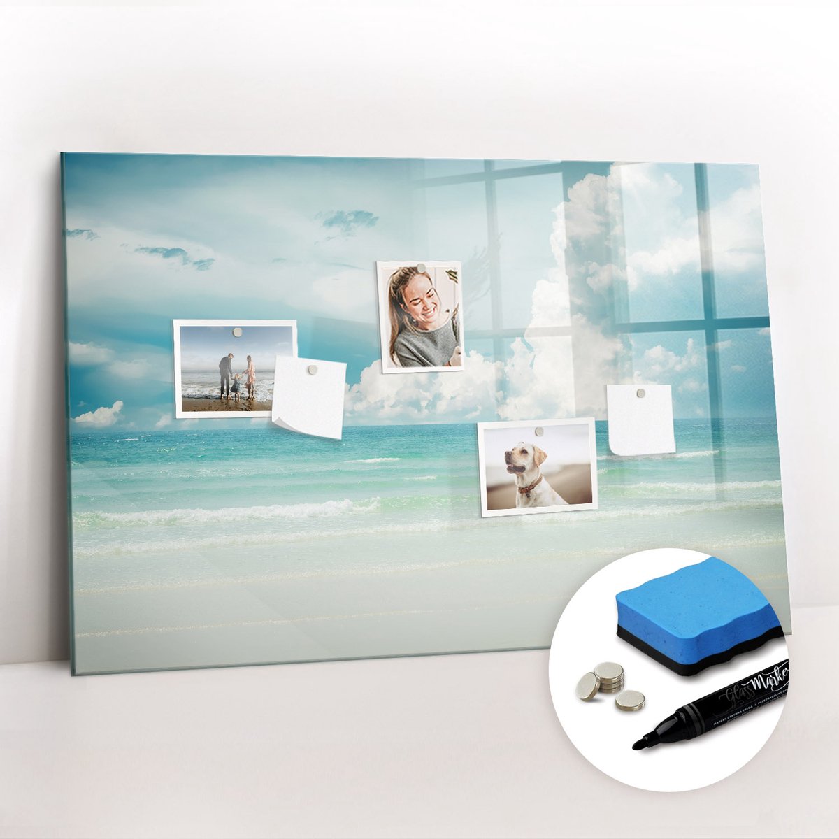 Tulup Whitebord - Zeelandschap - 90 x 60 cm - Blauw Magnetisch Bord Kind - Gratis 5 Sterke Magneten + Whiteboard Marker & Wisser - Design Memobord - Magnetisch Memobord - Ideeënbord Thuiswerkplek