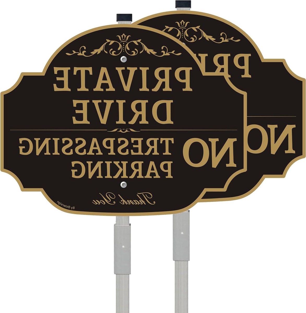 Parkeerbord - Oprit bord - Toegang bewaken - Reflecterend metaal - 30x23 cm - Zwart goud