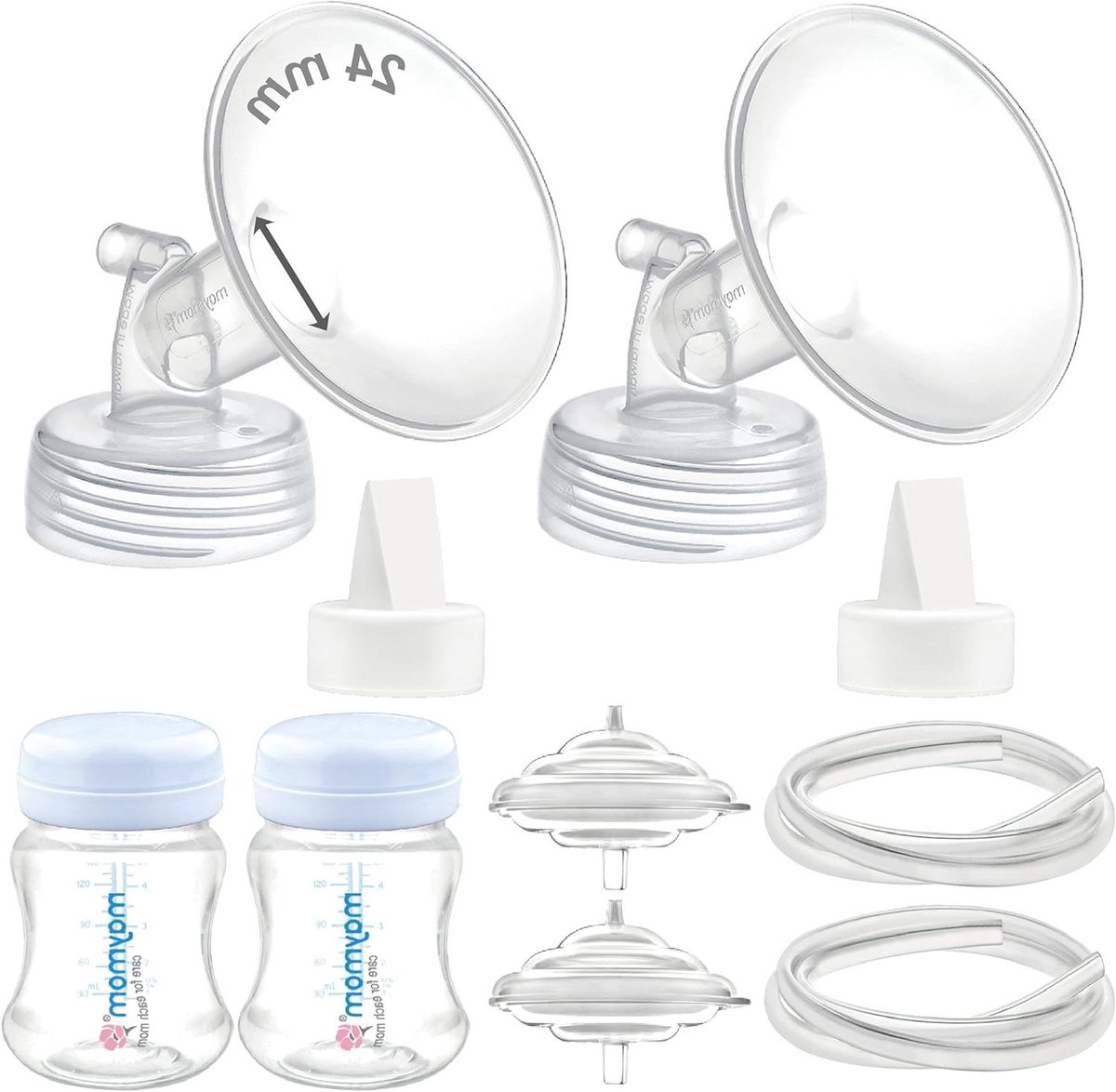 Borstkolf Accessoires Set - Pomponderdelen Borstvoeding - Moedermelk Kolven - Brede Maat Selectie - 24mm Flens - Transparant