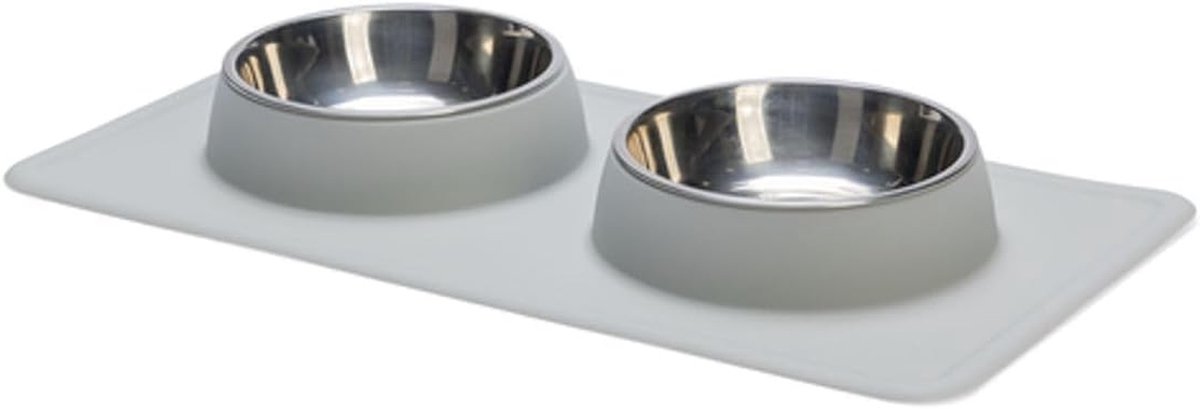 Hondenvoerbak set - Dubbele bak - Voeren en wateren - Antislip siliconen rand - 2 x 350 ml - Wit