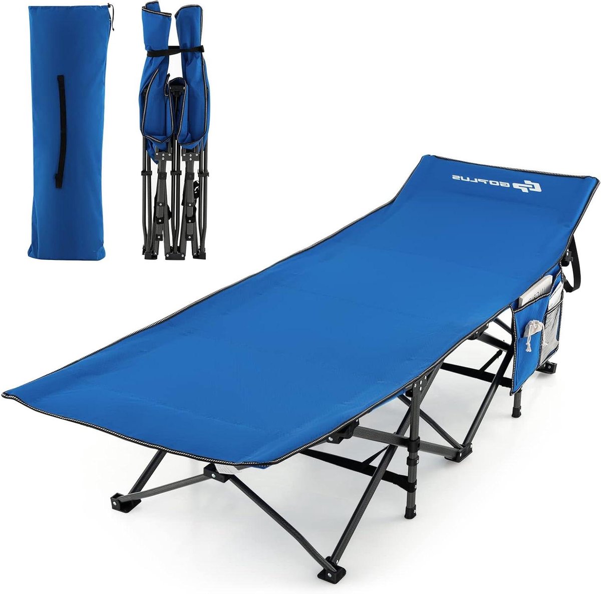 Inklapbaar Veldbed - Campingbed Ligbed - Buiten Ontspannen - X-vormig Metalen Frame - 272 kg Belastbaar - Blauw