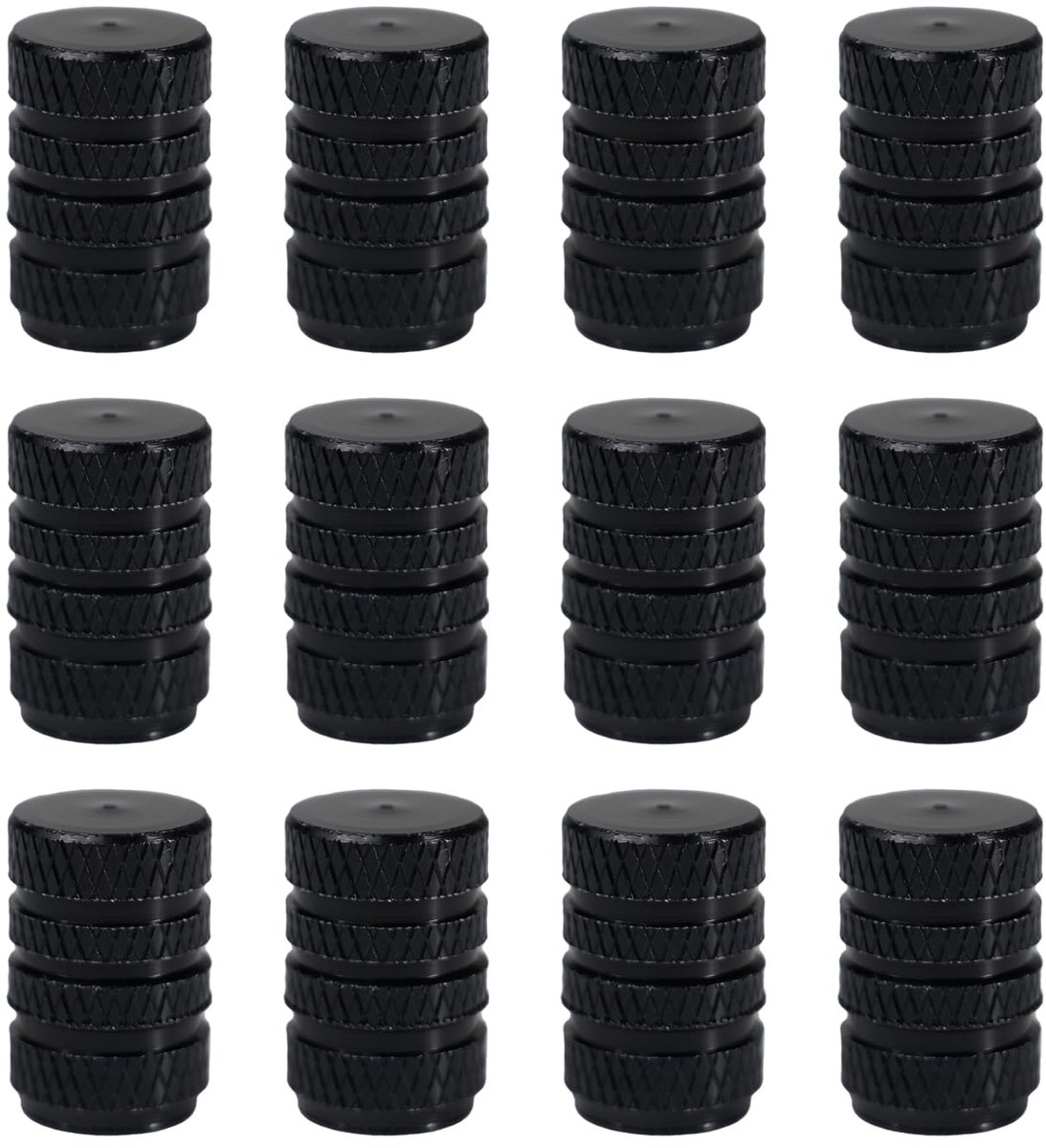 12 stuks ventieldoppen voor de auto, zwart, geanodiseerde aluminium autobanden, ventieldoppen, corrosiebestendig, universele ventieldoppen voor auto's, motorfietsen, vrachtwagens, SUV's en f
