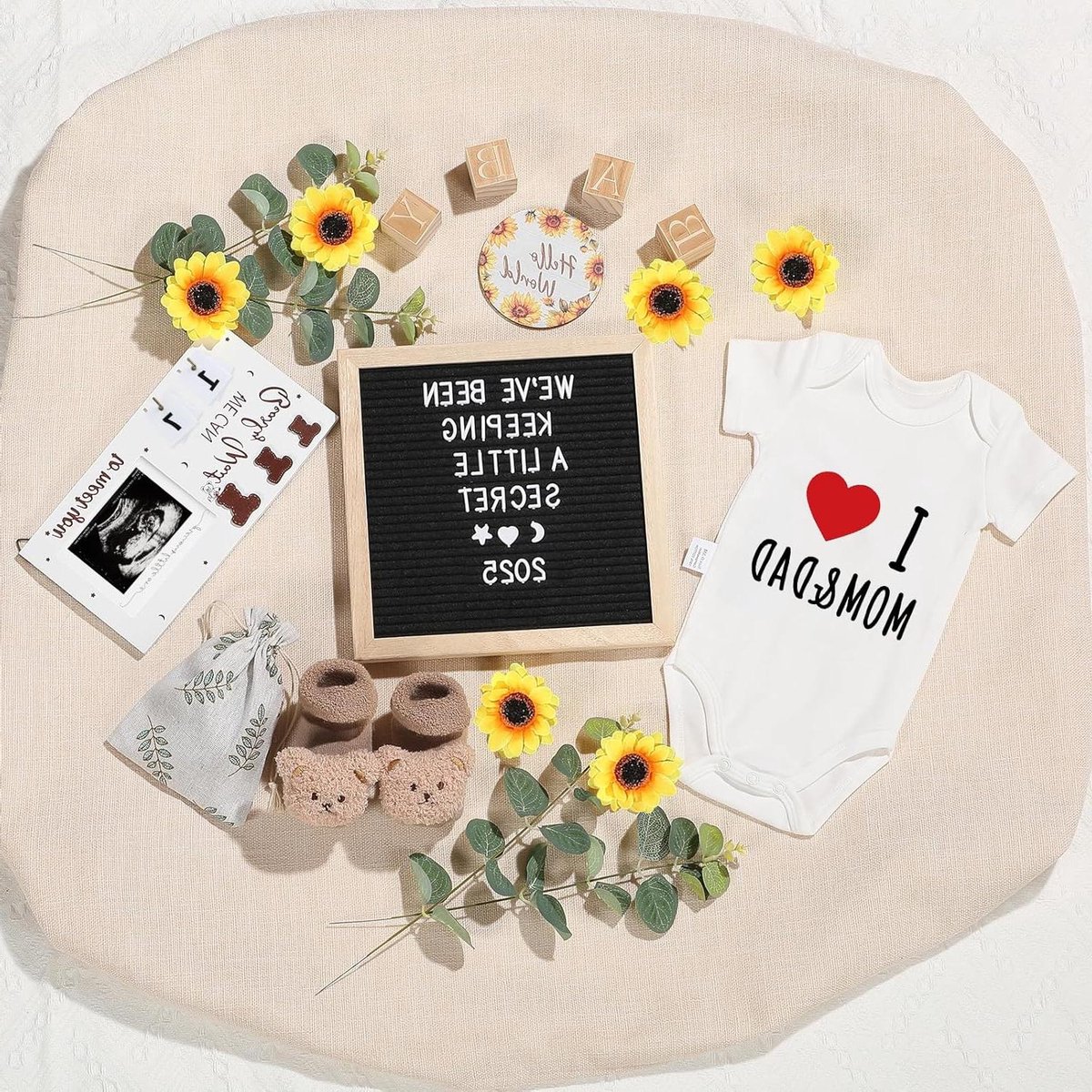 Zwangerschapsaankondigingsset - Babyaankondiging set - Herinneringen Vastleggen - Inclusief Letterbord - 26 x 6 x 36 cm - Wit