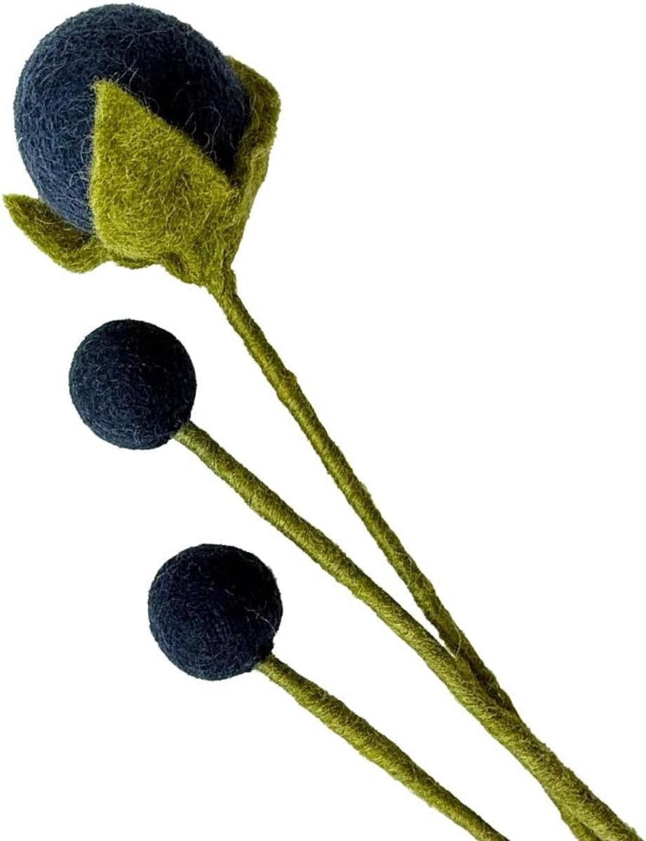 bloemen, handgemaakte decoratieve bloemen, eerlijke handel, duurzame decoratie van vilt, realistische kunstbloemen, kunststof, 3 stuks in donkerblauw
