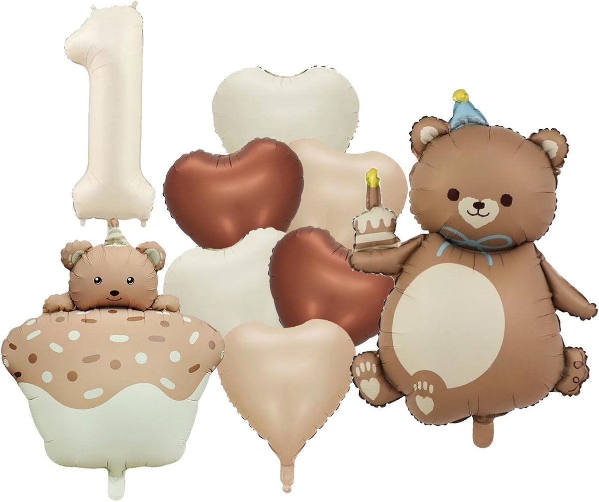 Ballonnen 1e verjaardag, beer decoratie 1e verjaardag, schattige beer folieballon, cake en hart folieballonnen, schattige verjaardagsdecoratie 1 jaar, voor beer themafeest verjaardag 1 jaar