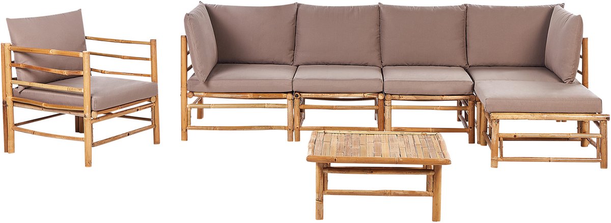 Beliani CERRETO - Loungeset 6-zits - Taupe - Bamboehout Bruin
