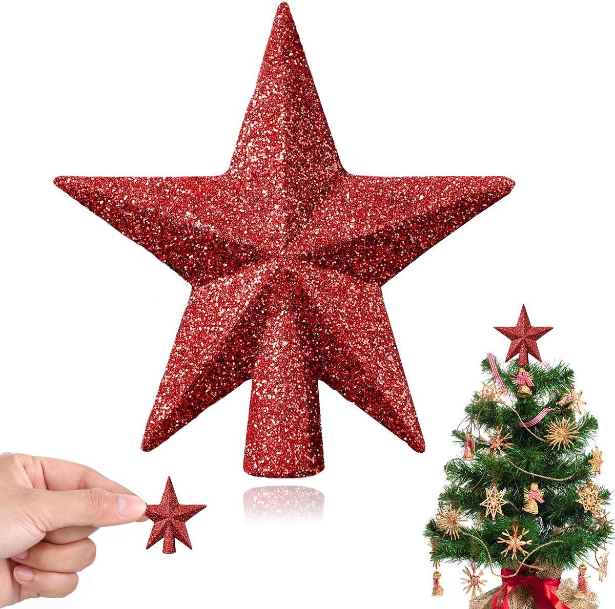 Kerstboomtopper, punt voor kerstboom in stervorm, voor kerstboomdecoratie, rood G