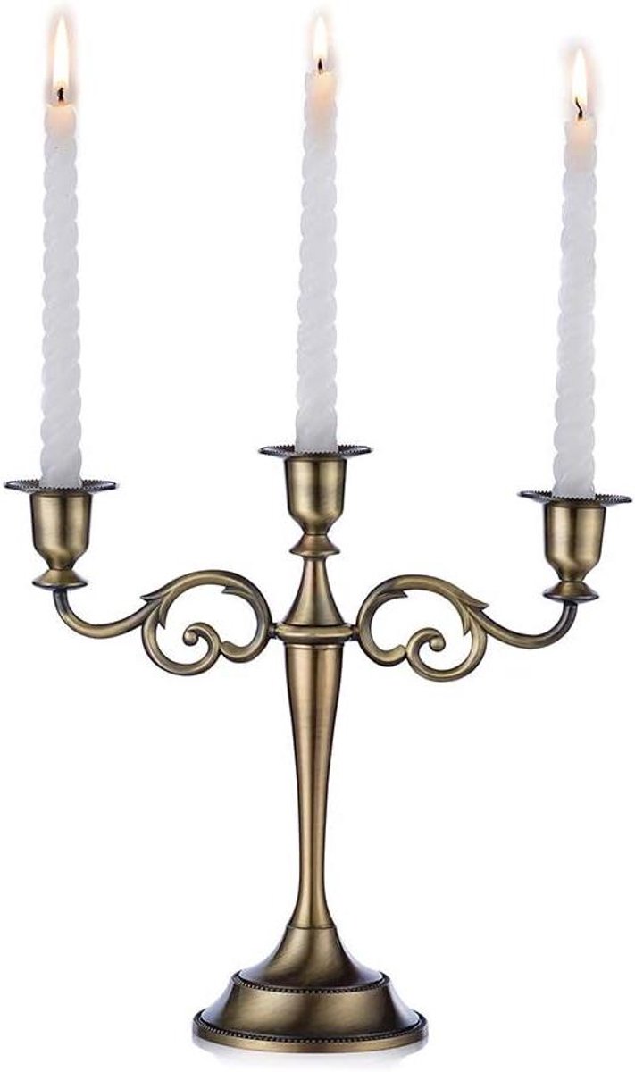 Kandelaar - Kaarshouder - Dinertafel Decoratie - Zilverkleurige Legering - 27 cm Hoog - Brons