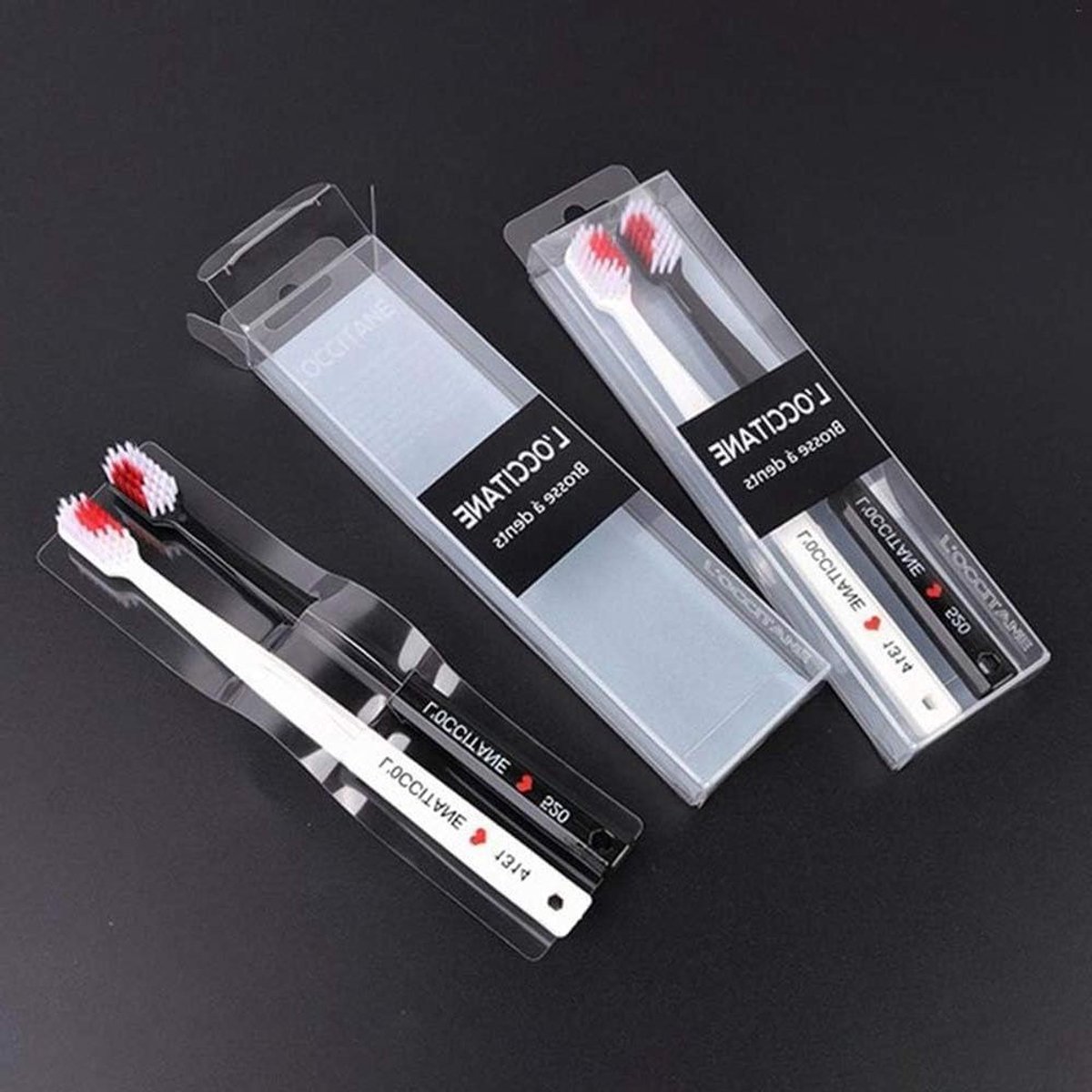 Tandenborstels Set - Mondverzorging Borstels - Dagelijkse Hygiëne - Hartvormig Handvat - 2 Stuks - Zwart Wit