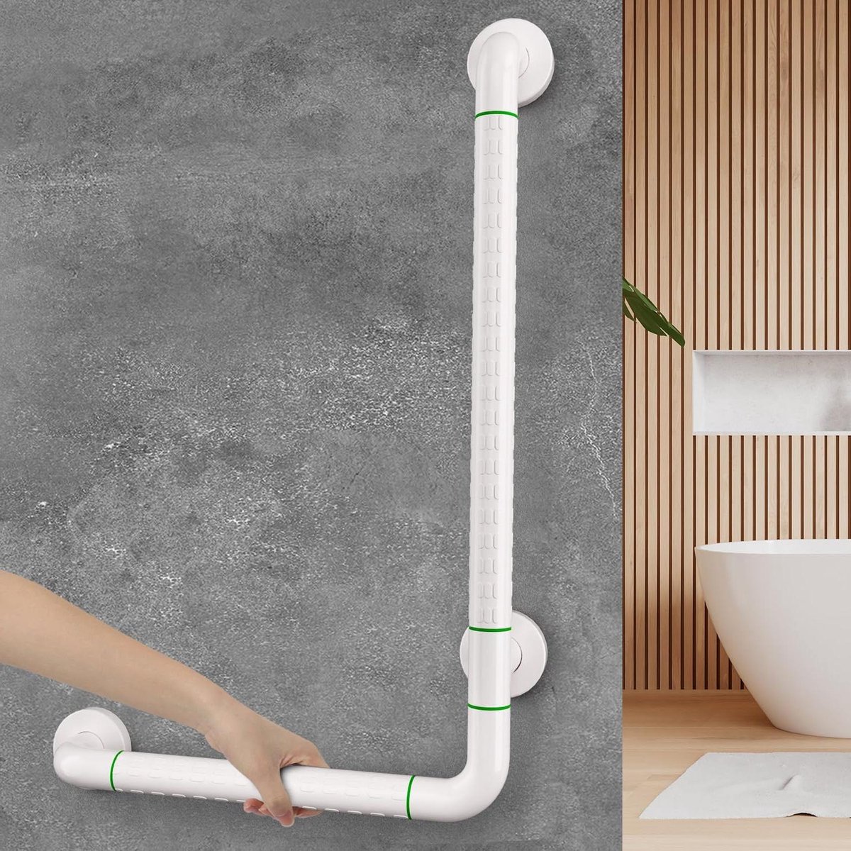 Veiligheidsgreep Badkamer - Wandbeugel Douche - Verhoogde Stabiliteit - Fluorescerende Ringen - 60 x 40 cm - Wit