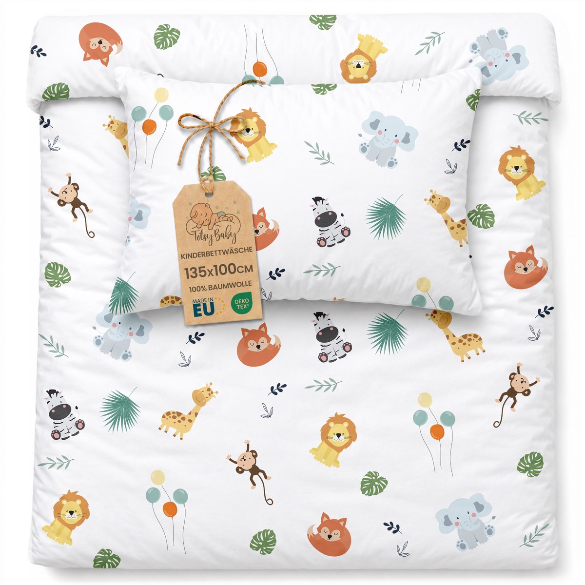 Dekbedovertrek voor ledikant baby 100x135 cm - Katoen dekbedhoes voor kind bed Set Dekbedzak 100 x 135 cm En Kussensloop 60 x 40 cm Oeko-Tex