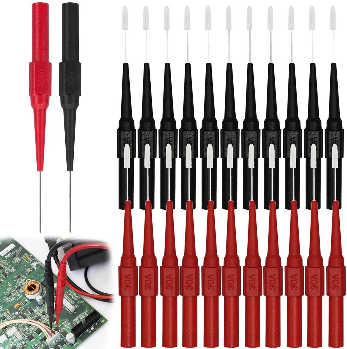 Testkabels Multimeter - Meetpennen Set - Elektrisch Onderzoek - Roestvrij Staal - 24 Stuks - Rood Zwart
