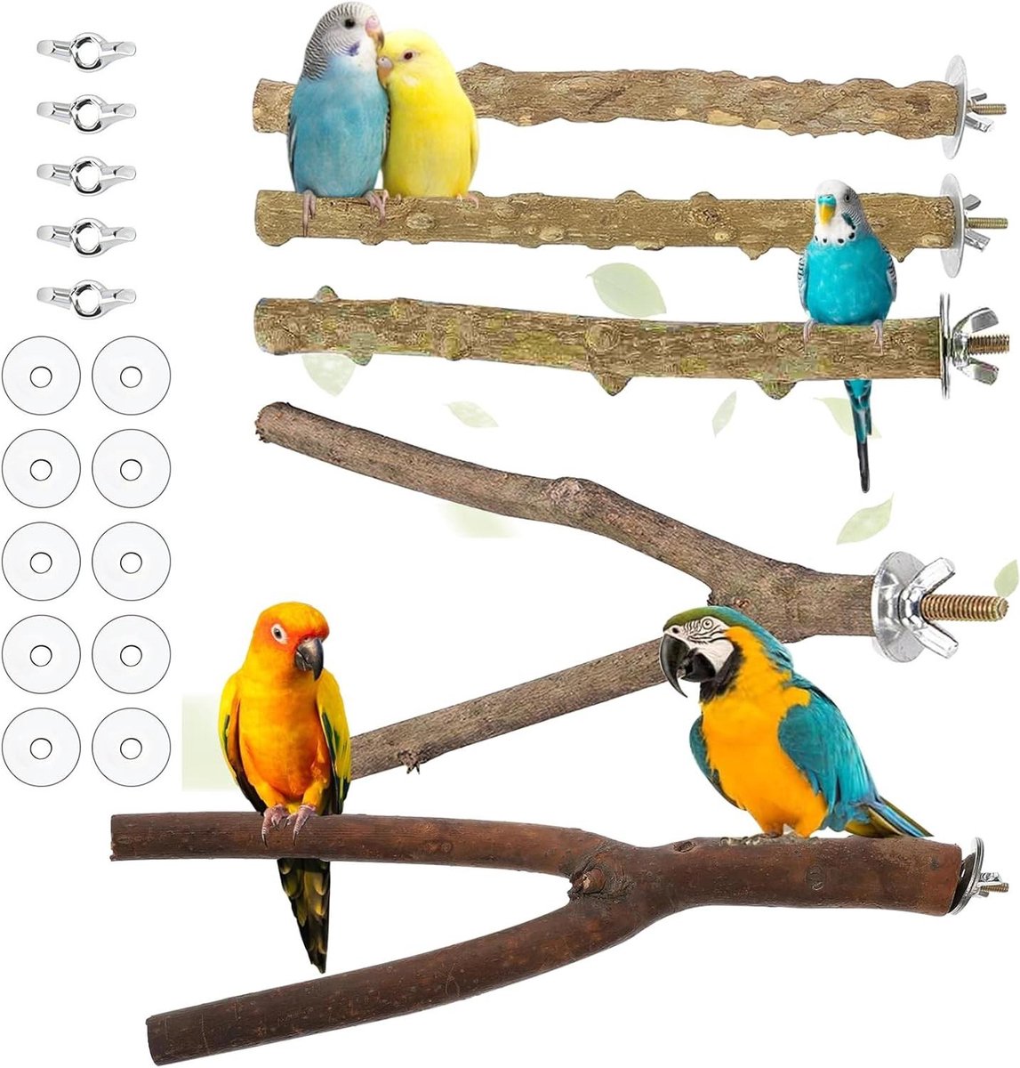 Zitstokken Vogelkooi - Natuurlijke Takken - Vogel Welzijn - Set van 5 stuks - 20 cm lengte - Houtkleur