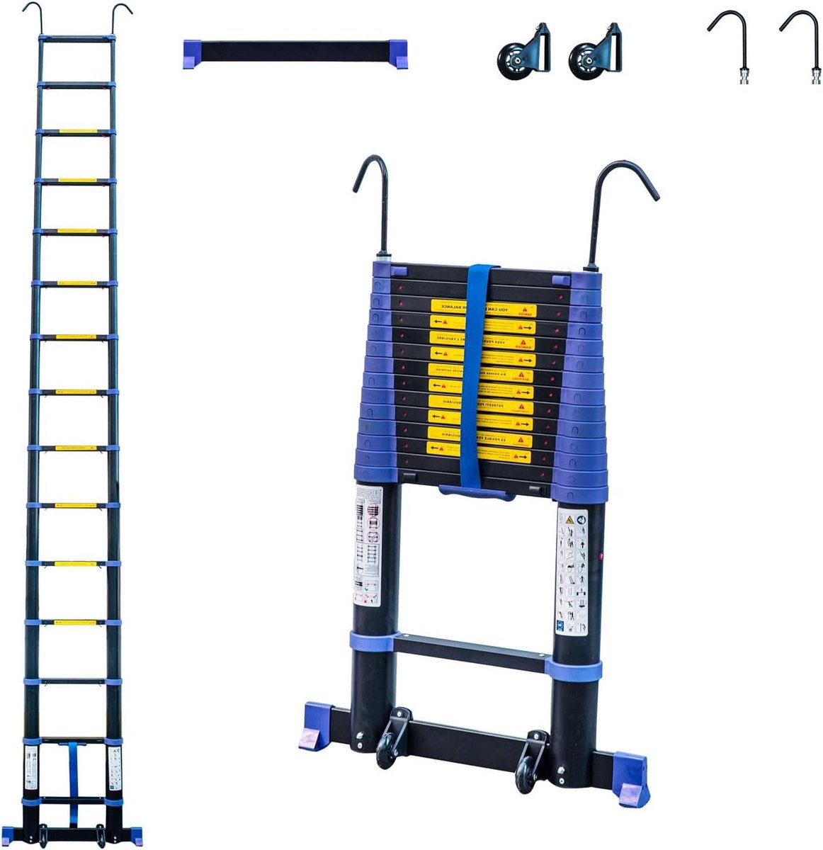 Telescopische ladder - Opvouwbare ladder - Veilig klussen - Met afneembare haken - 44 meter - Zwart