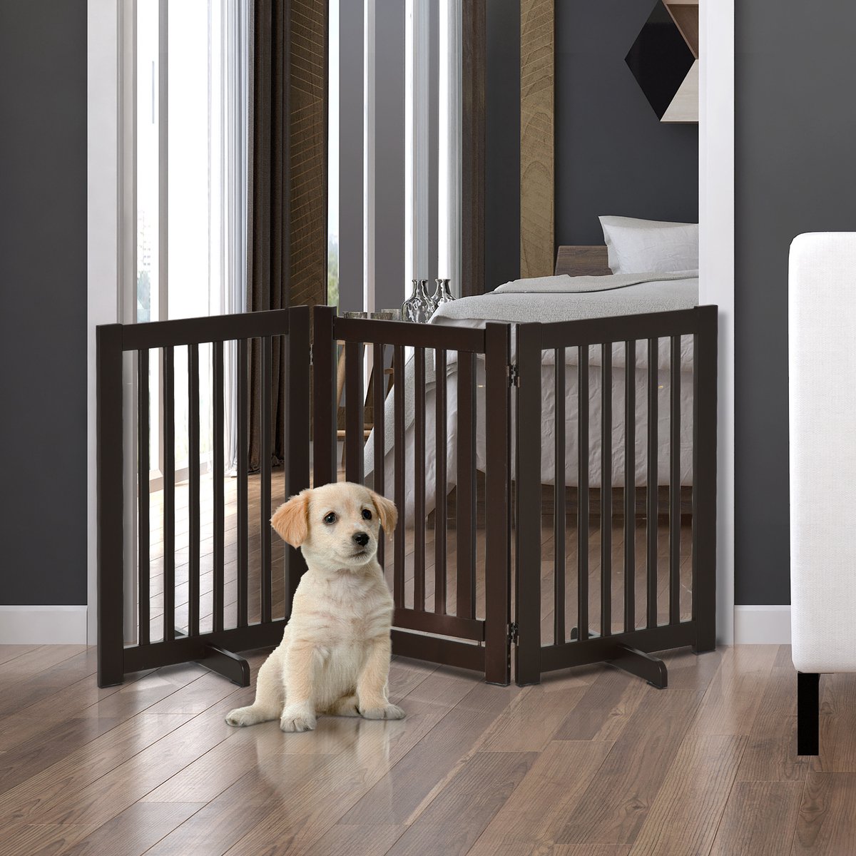 Mivray Hondenhek – Vrijstaand En Opvouwbaar – 155 X 76 Cm – MDF – Donkerbruin – Voor Kleine En Middelgrote Honden – Met Middendeur
