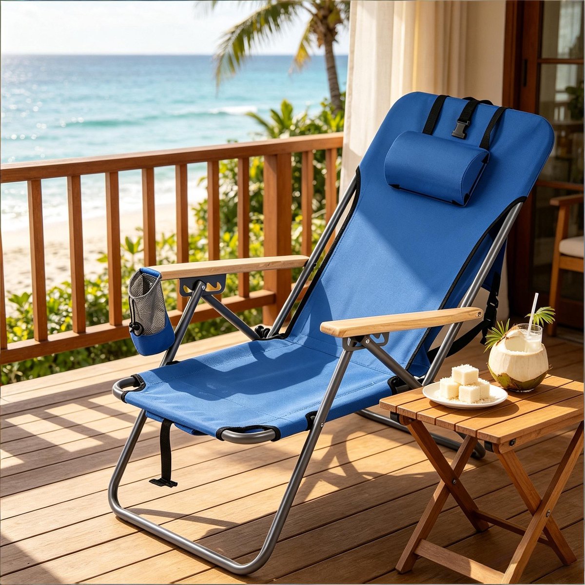 MIVRAY Ligstoel 69 x 56 x 80 cm - Opvouwbare Tuinstoel Met 4 Standen Verstelbare Rugleuning - Voor Tuin Strand En Picknick - Metaal Blauw