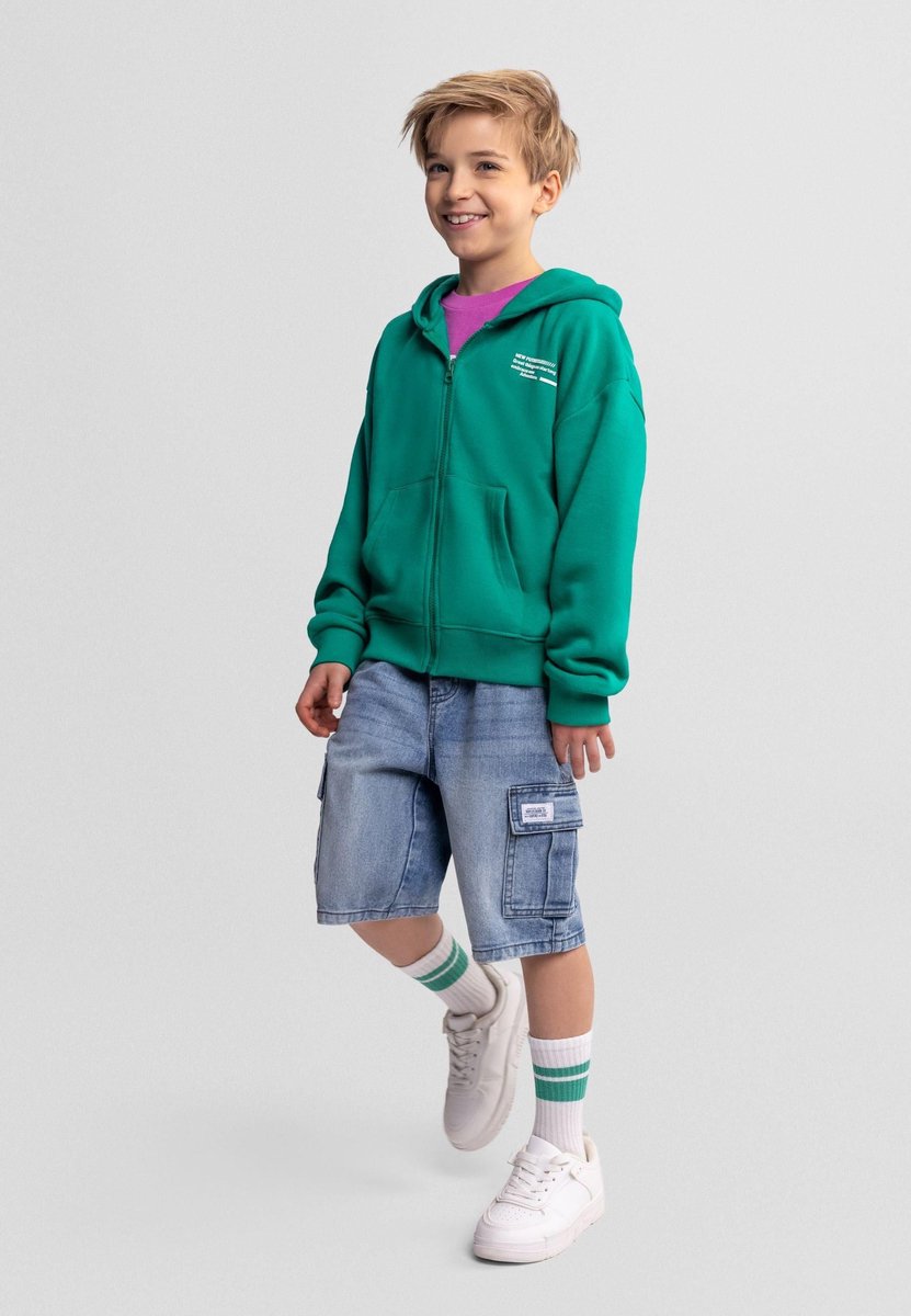 Minoti hoodie meisjes met rits en capuchon - katoen - grijs