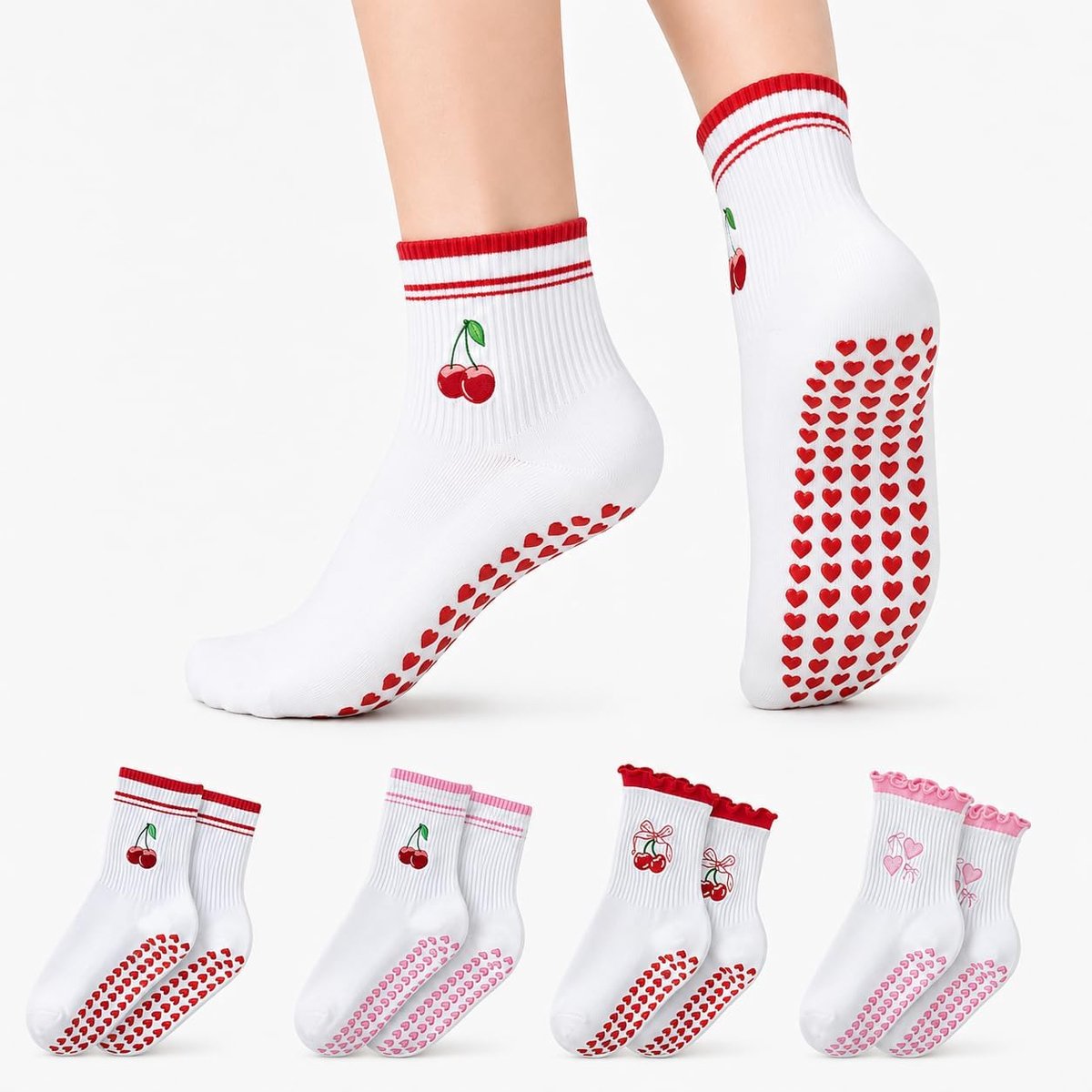 Sokken, Antislip Sokken Dames, Yoga Sokken met Ruches, Antislip Sokken voor Vrouwen, Zwangere, Sporters in Fitness, Yoga, Dans (36-40)