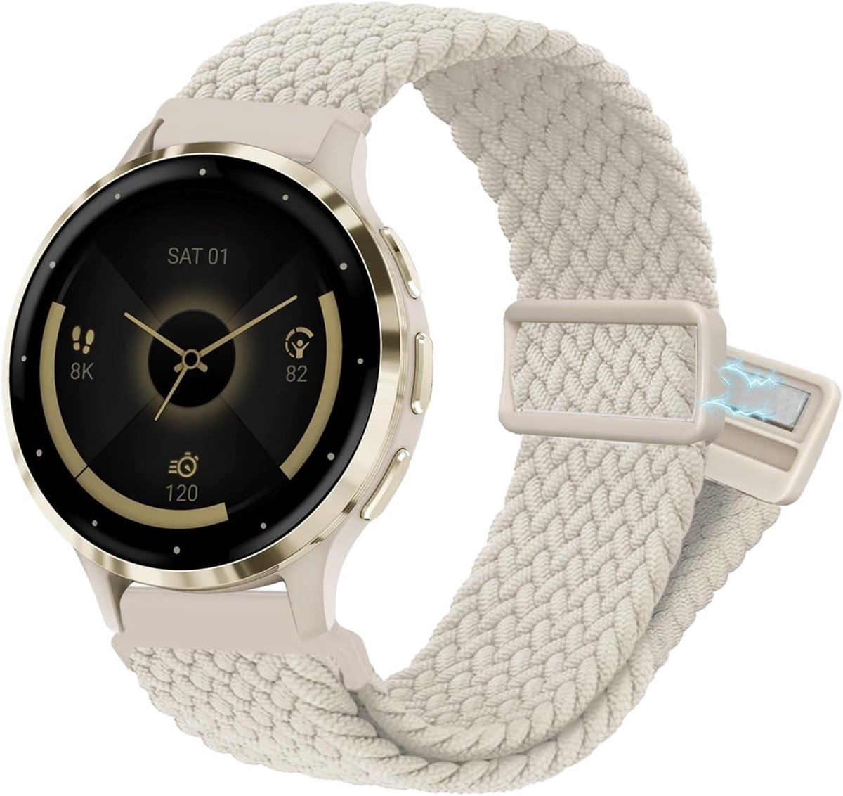 Gevlochten elastische nylon horlogeband voor Venu 2S / Vivoactive 4S / Venu 3S, 18 mm, lus, zachte rekbare polsband met magnetische sluiting voor Garmin Forerunner 255s/265s, Vivomove 3S