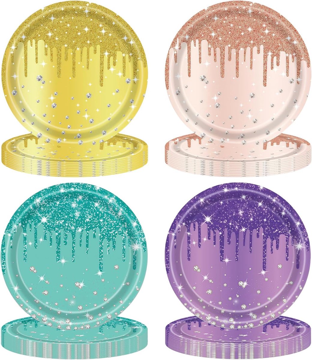 40 stuks Diamant kartonnen borden rond 18 cm, wegwerp feestborden rond bord wegwerpbord, feestbord, wegwerpservies dessertbord voor verjaardag, babyparty, bruiloft, kinderverjaardag en picknick