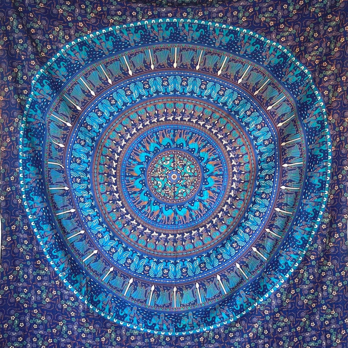 Mandala Wandtapijt - 100% Katoen Indiase Kunst - Tapijt voor Slaapkamer Decoratie, en Wandtapijt - Blauw, 210x230 cm