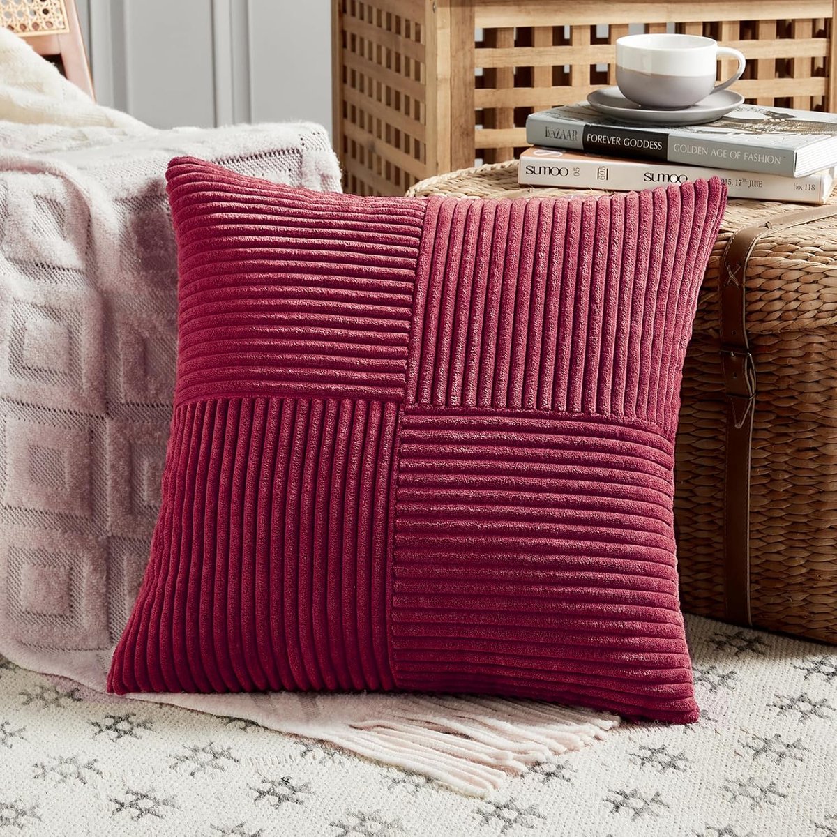 Kussenhoezen, 40 x 40 cm, corduroy, modern, zacht kruispatroon, decoratieve kussenslopen met verborgen ritssluiting, voor bank, slaapkamer