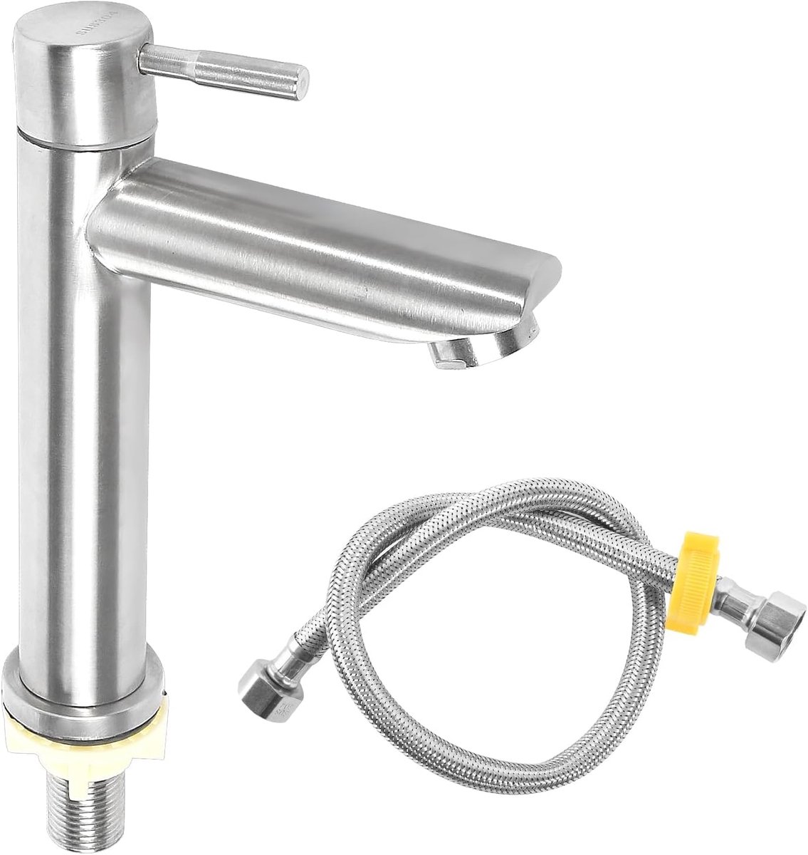Kraan voor gasten toilet, roestvrijstalen kraan badkamer, eengreepsmengkraan, wastafelarmaturen, koudwaterkraan met 60 cm aansluitslang voor badkamer, wastafel