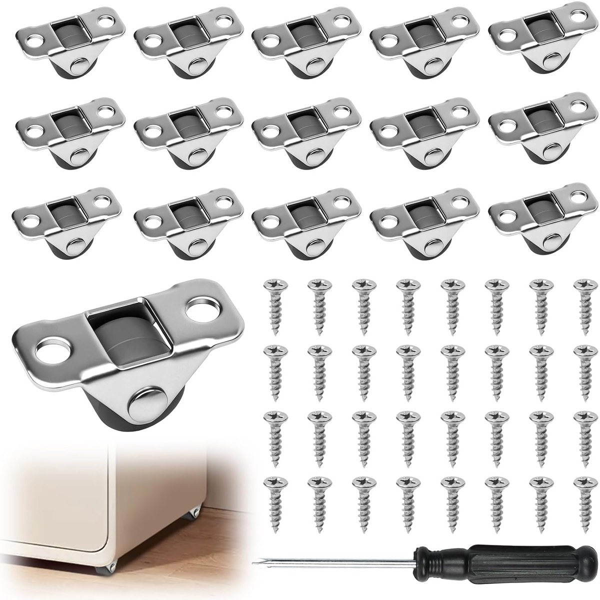 16 stuks mini-meubelwielen, 12 mm, kleine meubelwielen met 32 schroeven, rubber, kleine wielen voor mini-meubels, laden, opbergdozen, opbergdozen, vuilnisemmer