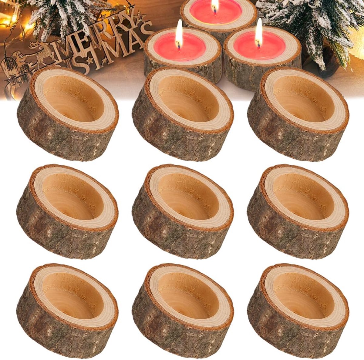 Theelichthouders, gepersonaliseerd, Timber Pile kandelaar, votief, vlamloze kaarsen, staande kandelaar voor bruiloften, tafeldecoratie, Valentijnsdag (4 cm)