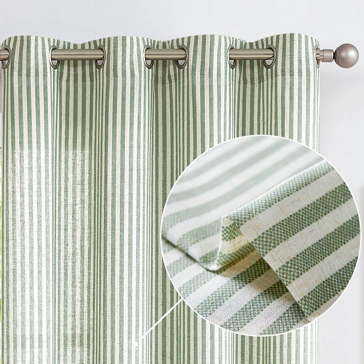 Linnen gestreepte gordijnen tikstreep licht filterende raamgordijnen groene krijtstreep gedrukt op beige gordijnen 160 cm lengte voor woonkamer slaapkamer doorvoertule top 2 panelen