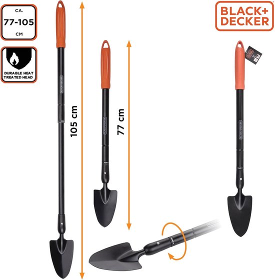 Tuintroffel met puntige kop en telescoopsteel 77-105 cm - hittebestendig en zwart. — afbeelding 2