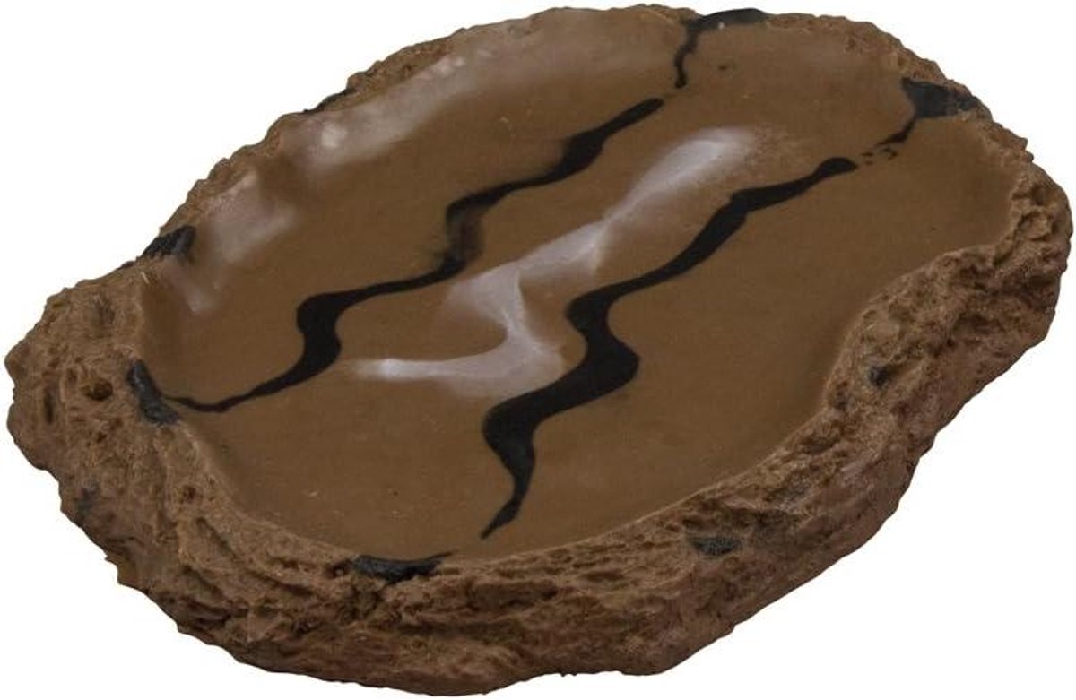 Platte drinkschaal - Schildpaddenbakje - Terrarium Inrichting - Rotsimitatie Look - 20 x 15 x 2 cm - Grijs