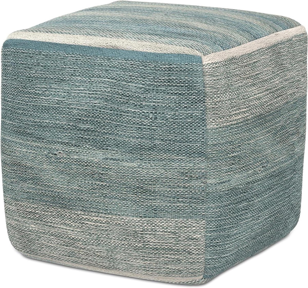 Kubus Poef - Zitkruk Poef - Extra Zitplaats - Handgeweven Katoen - 406 cm - Blauw Melange