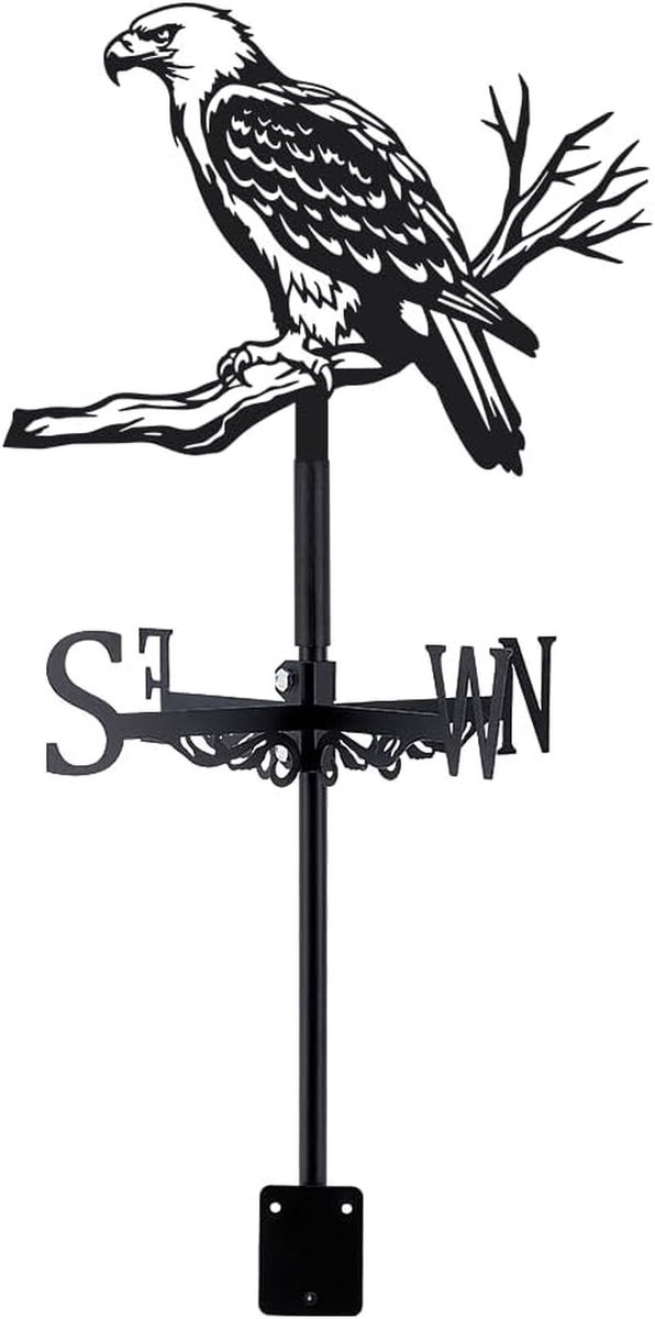 Adelaar Windwijzer - Windvaan Tuindecoratie - Tuin Aankleden - Adelaar op Tak Design - 25.7 x 25.6 cm - Zwart