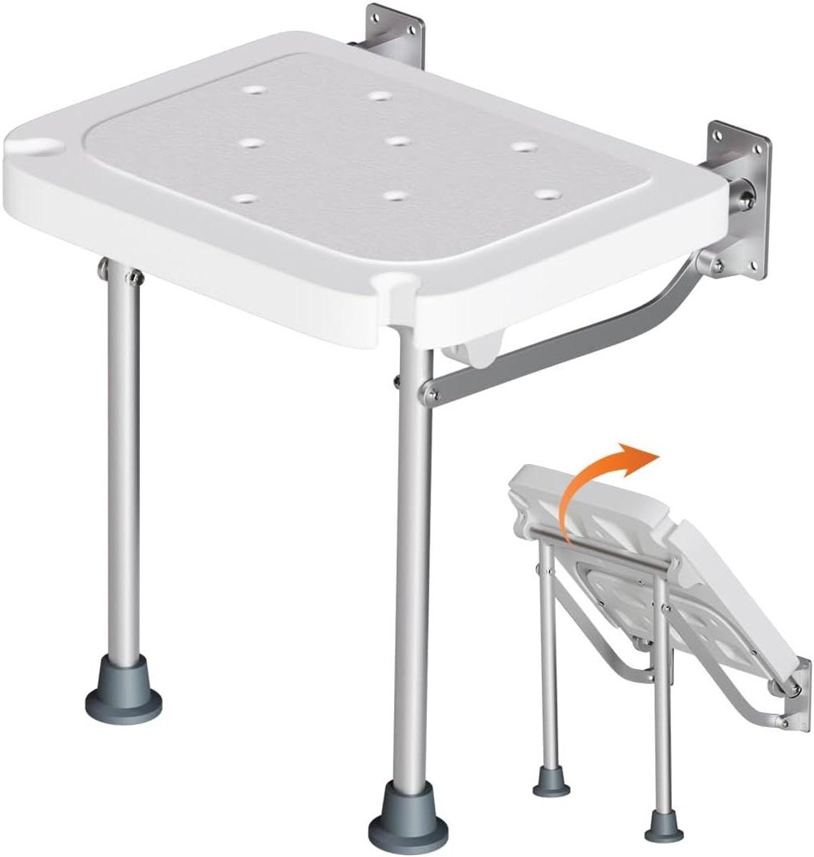 Opvouwbare Douchebank - Badzitje Wandmontage - Veilig Douchen - Met Douchekop Houder - 40 x 32 cm - Wit
