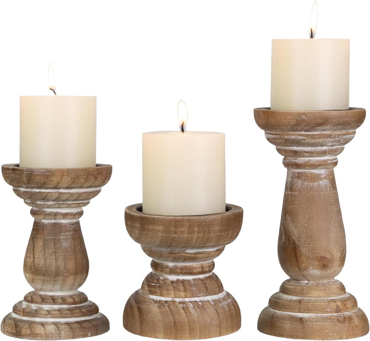 Houten Kandelaars Set - Rustiek Decor - Sfeerverhogend Interieur - Natuurlijke Houttextuur - Set van 3 - Bruin