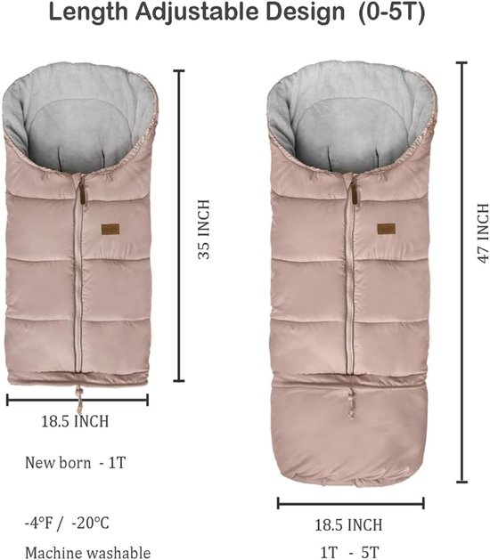Baby Voetenzak - Wandelwagen Bunting Bag - Warm & Droog Blijven - Verstelbare Hoogte - 104 x 53 cm - Roze — afbeelding 5