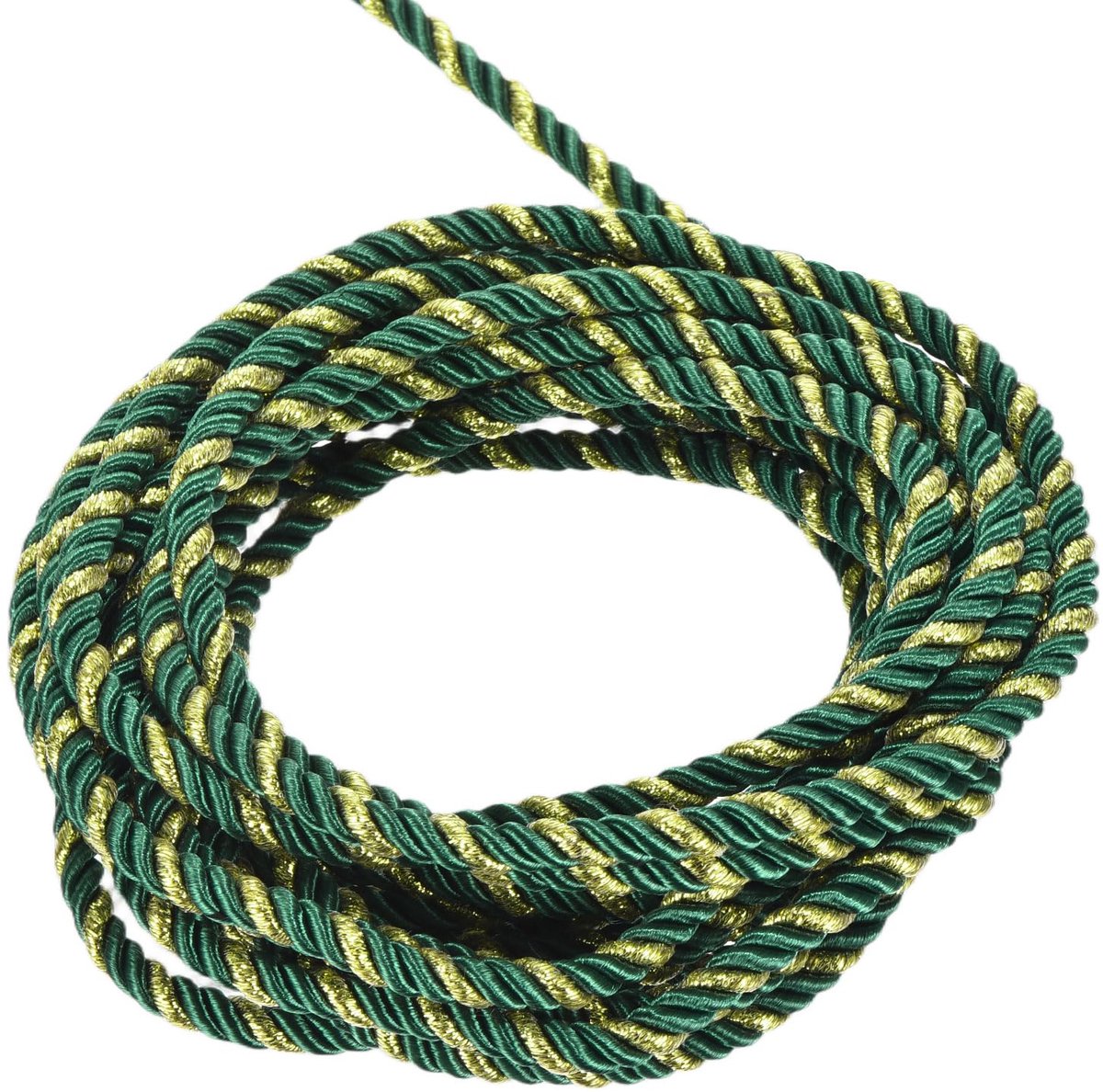 Koordrand, 5 mm, 3-laags gevlochten touw, glanzende draad, koord voor handwerk, cadeauzakjes, gordijn, kerstdecoratie, donkergroen en goud, 5 m