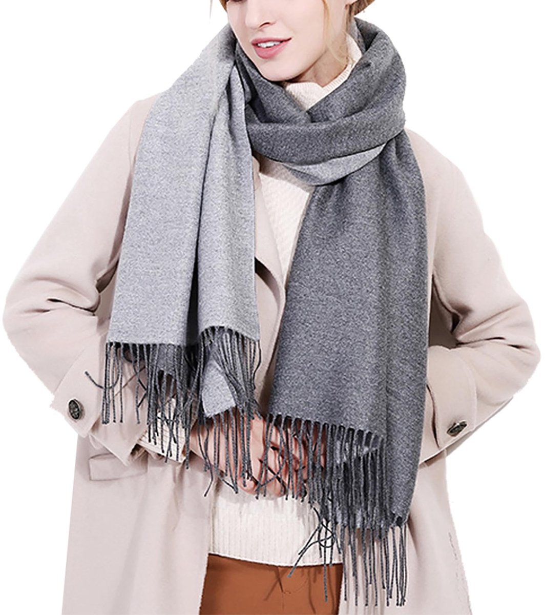 elegant, kasjmier, pashmina-sjaals voor herfst en winter, grote maat, warme sjaal, 200 x 70 cm, Twee-side/grijs, One size