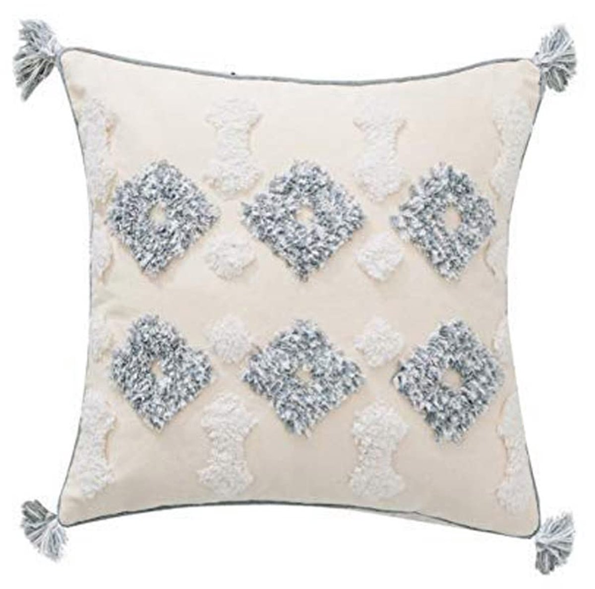 18"crème wit grijs geweven getuft kwast kussenhoes franje kussen bank bank gooien Boheemse geborduurde dekking ALLEEN (diamant 18 X 18 '')