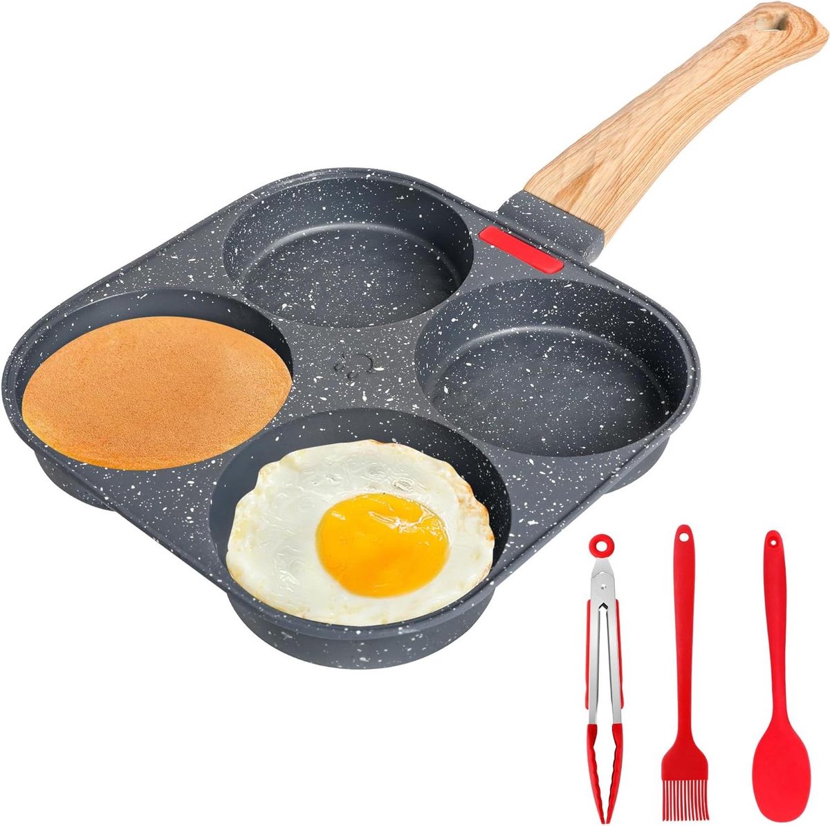 Koekenpan met 4 Vormen - Omeletpan Bakplaat - Ontbijt Bereiden - Antiaanbaklaag PFOA Vrij - 15 x 19 cm - Zwart